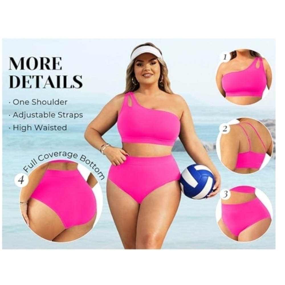 TEMPT ME - 20 Plus Teal One-Shoulder Two Piece Swimwear - Picture 10 of 14